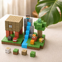 Jungle Hut magnetic building cubes, 100 cubes set built on a table