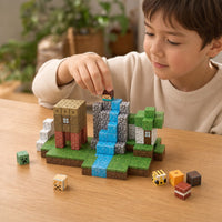 Child building the Jungle Hut set with magnetic cubes