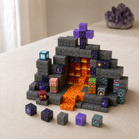 Lava Cave magnetic building cubes, 100 cubes set built on a table
