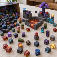 Lava Cave magnetic cubes spread on the table, build in progress