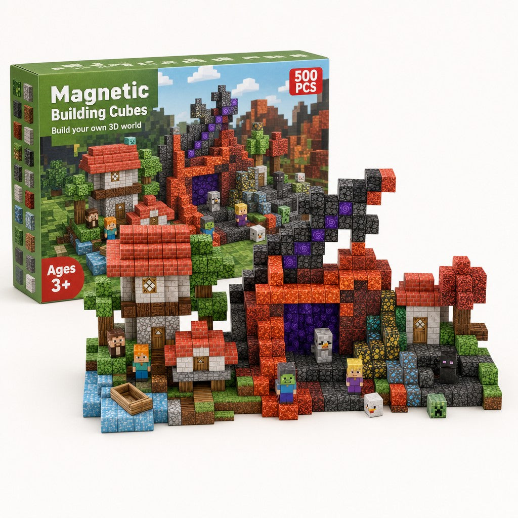 Lava Forest magnetic building cubes set with its box