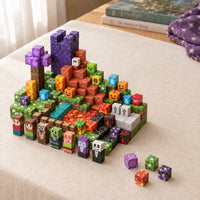 Magic World magnetic building cubes, 150 cubes set built on a table