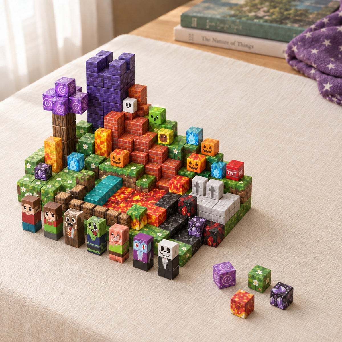 Magic World magnetic building cubes, 150 cubes set built on a table
