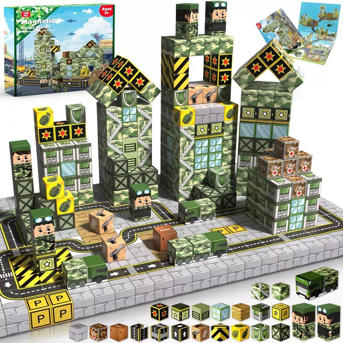 Contents of the 100 cubes Military Base set
