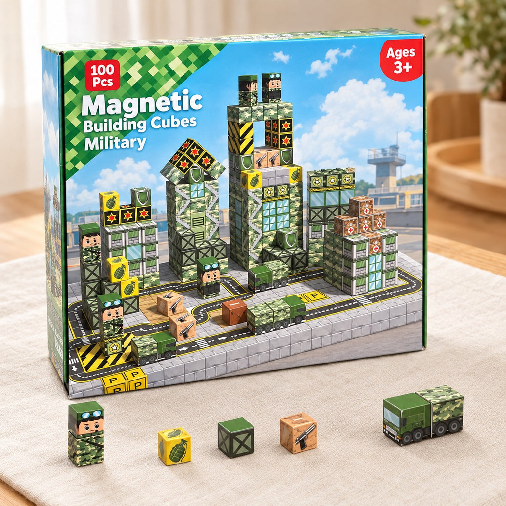 Military Base magnetic building cubes box