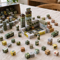 Military Base magnetic cubes spread on the table, build in progress