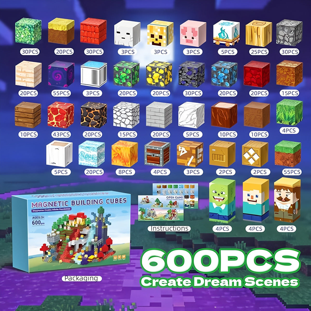 Contents of the 600 cubes Mountain Lodge set