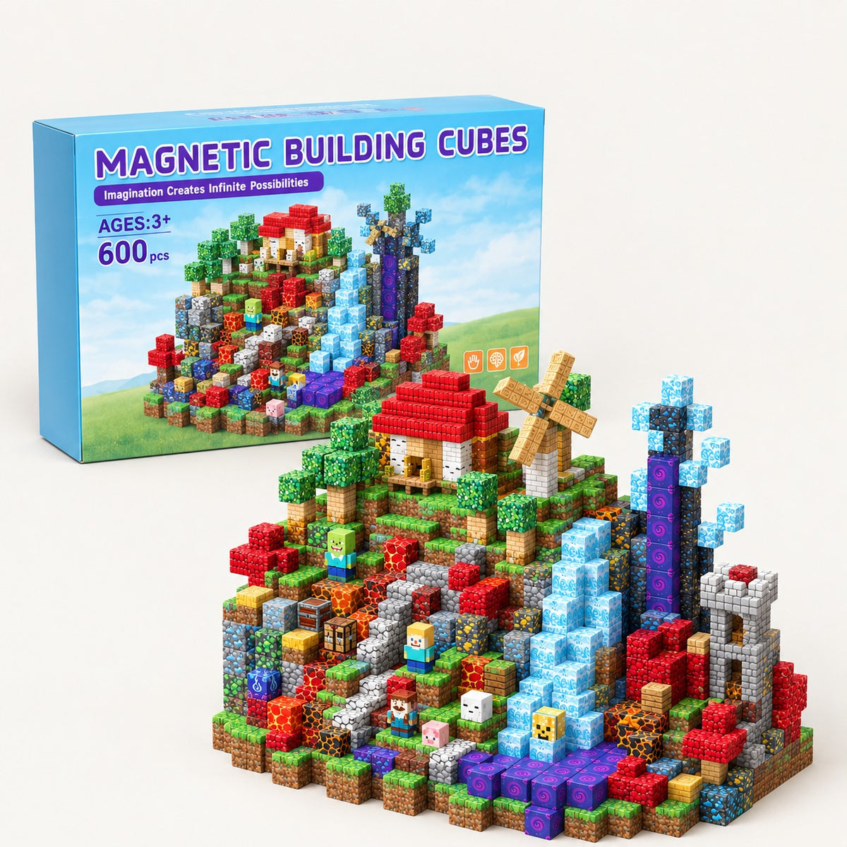 Mountain Lodge magnetic building cubes set with its box