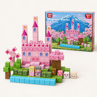 Pink Castle magnetic building cubes set with its box