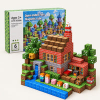 Red Brick House magnetic building cubes set with its box