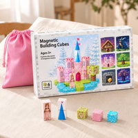 Snowy Pink Castle magnetic building cubes box