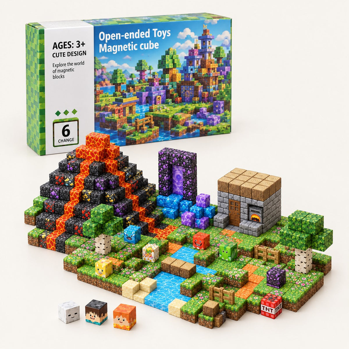 Volcano Basin magnetic building cubes set with its box