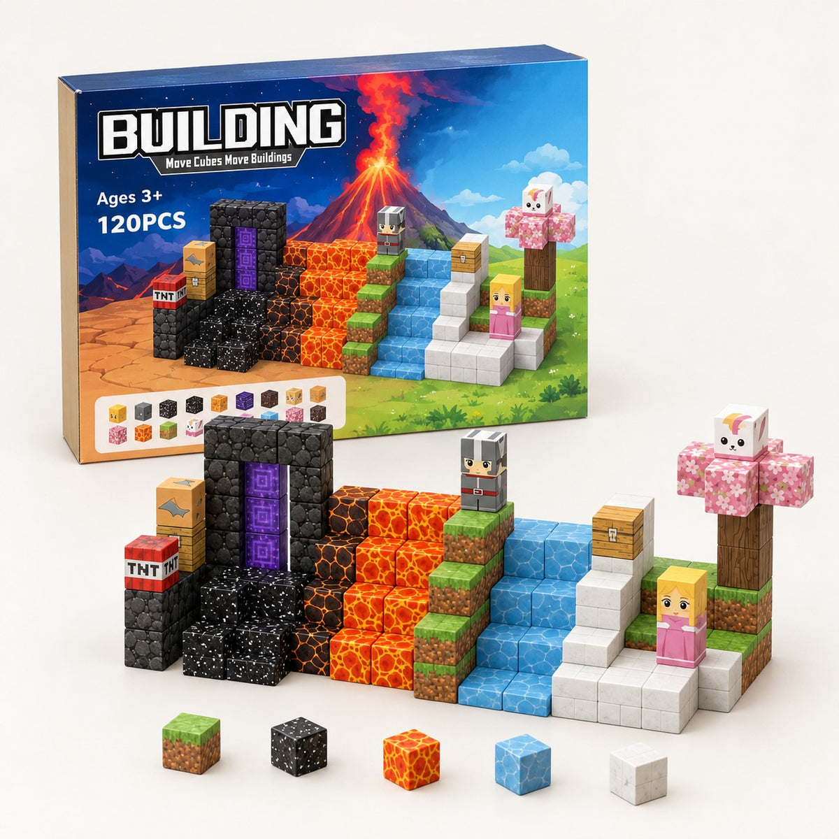 Volcano Portal magnetic building cubes set with its box