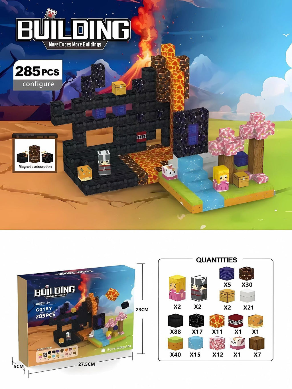 Contents of the 285 cubes Volcano World set