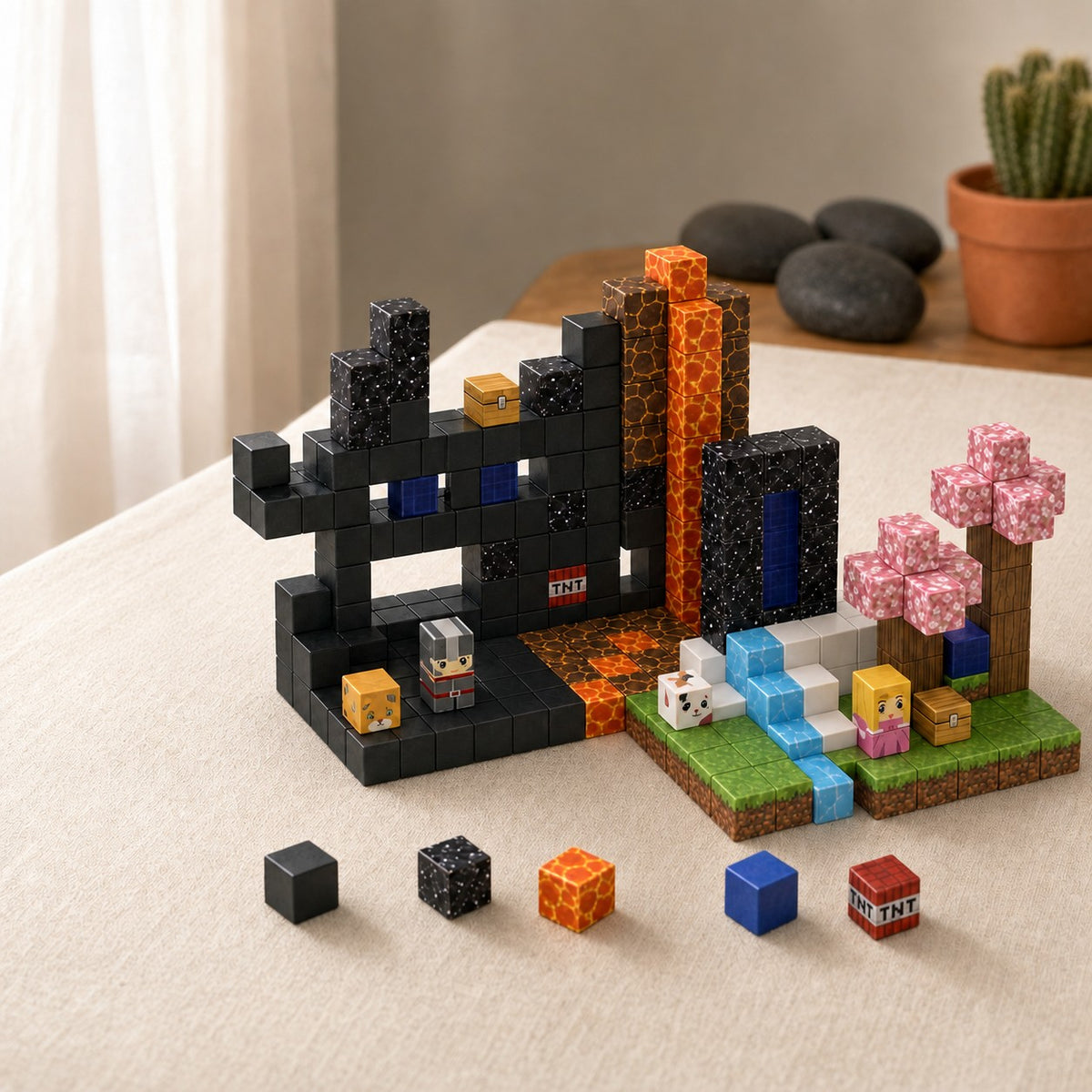 Volcano World magnetic building cubes, 285 cubes set built on a table