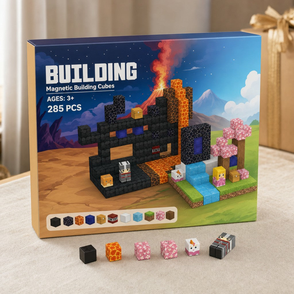 Volcano World magnetic building cubes box