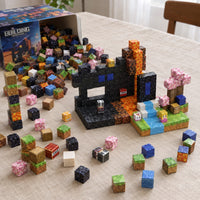Volcano World magnetic cubes spread on the table, build in progress