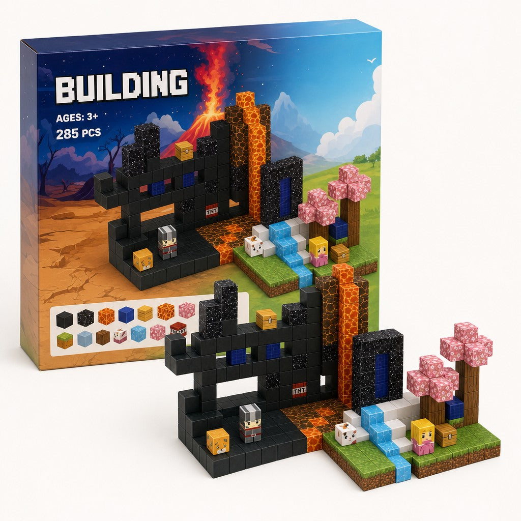 Volcano World magnetic building cubes set with its box