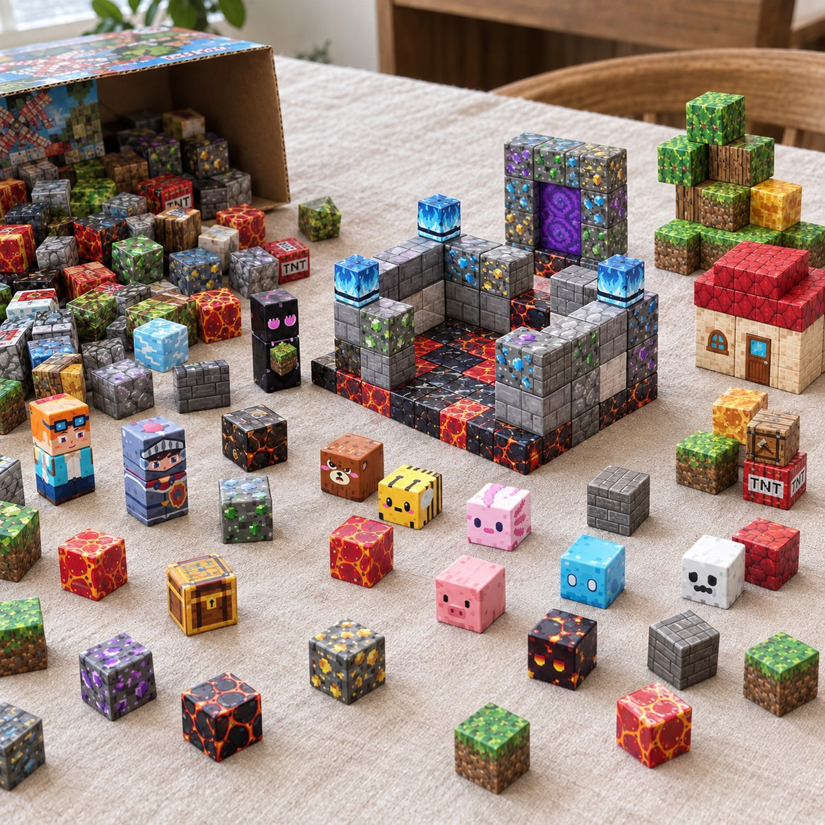 Warrior Battle magnetic cubes spread on the table, build in progress