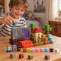 Child building the Warrior Battle set with magnetic cubes