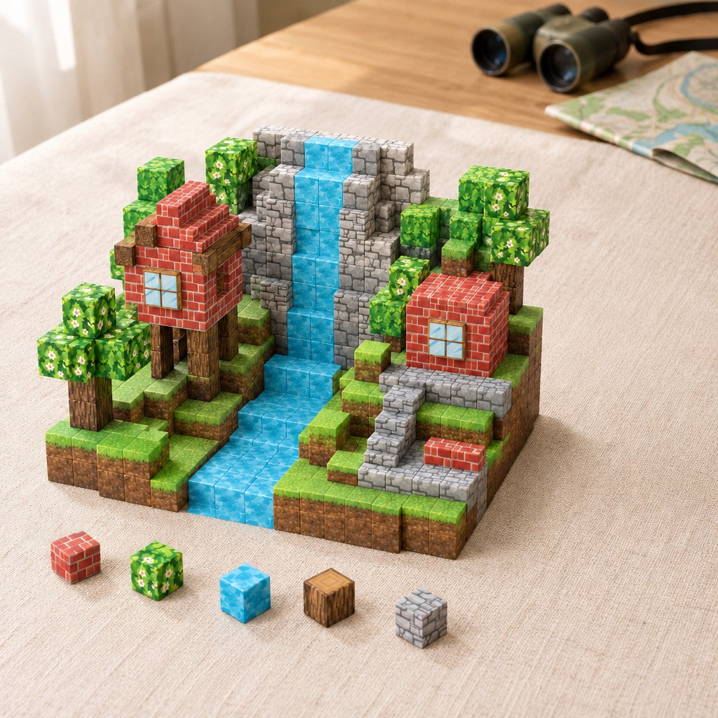 Wild Forest magnetic building cubes, 150 cubes set built on a table