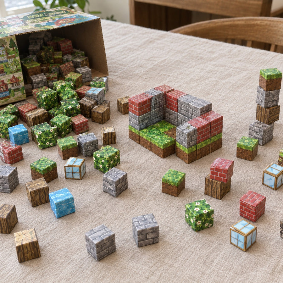 Wild Forest magnetic cubes spread on the table, build in progress