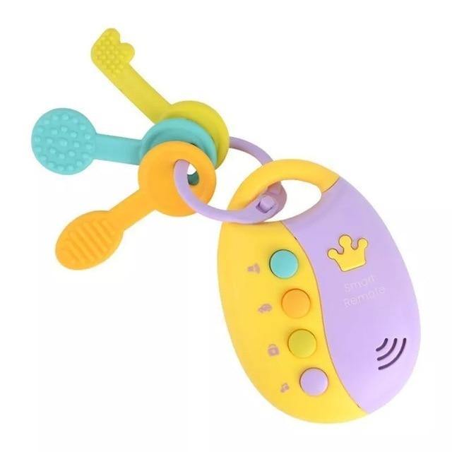 Toy remote-style key rattle with silicone teether keys