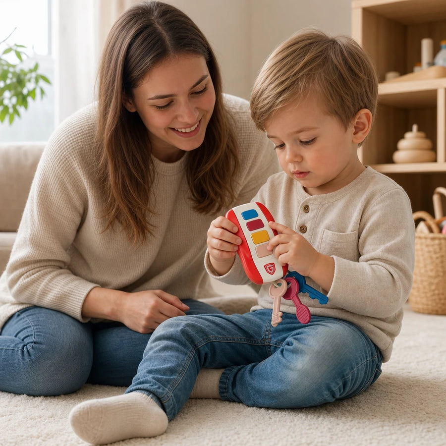 Child playing with the Musical Toy Keys with Buttons and Sound