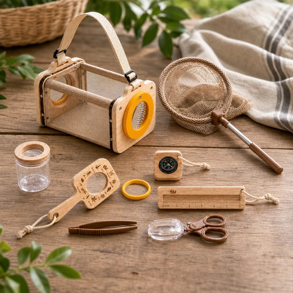 Nature Explorer Kit 8-Piece Bug Observation Set shown on a real table surface