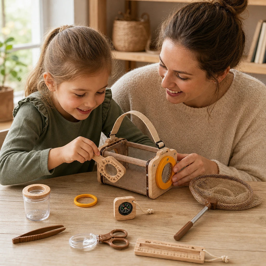 Child using the Nature Explorer Kit 8-Piece Bug Observation Set