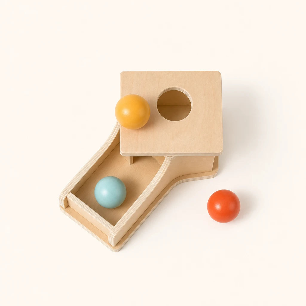 Object Permanence Box with Ball Return shown complete on a plain background