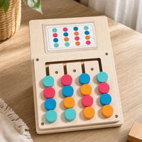 Pattern Matching Game – Wooden Logic Puzzle set out on a real table at home