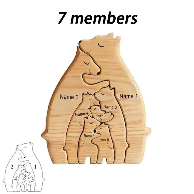 Seven-member bear puzzle configuration with name placement guide