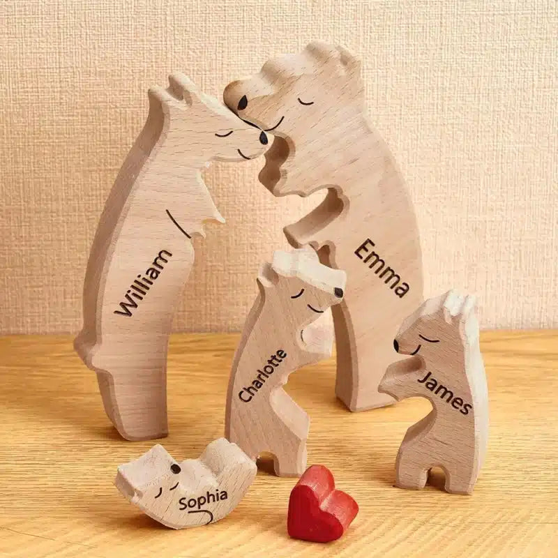 Bear family puzzle pieces separated to show each engraved name