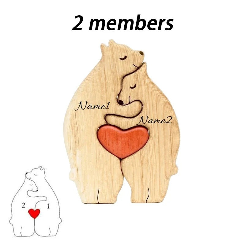 Two-member bear puzzle configuration with name placement guide
