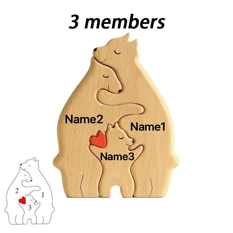 Three-member bear puzzle configuration with name placement guide