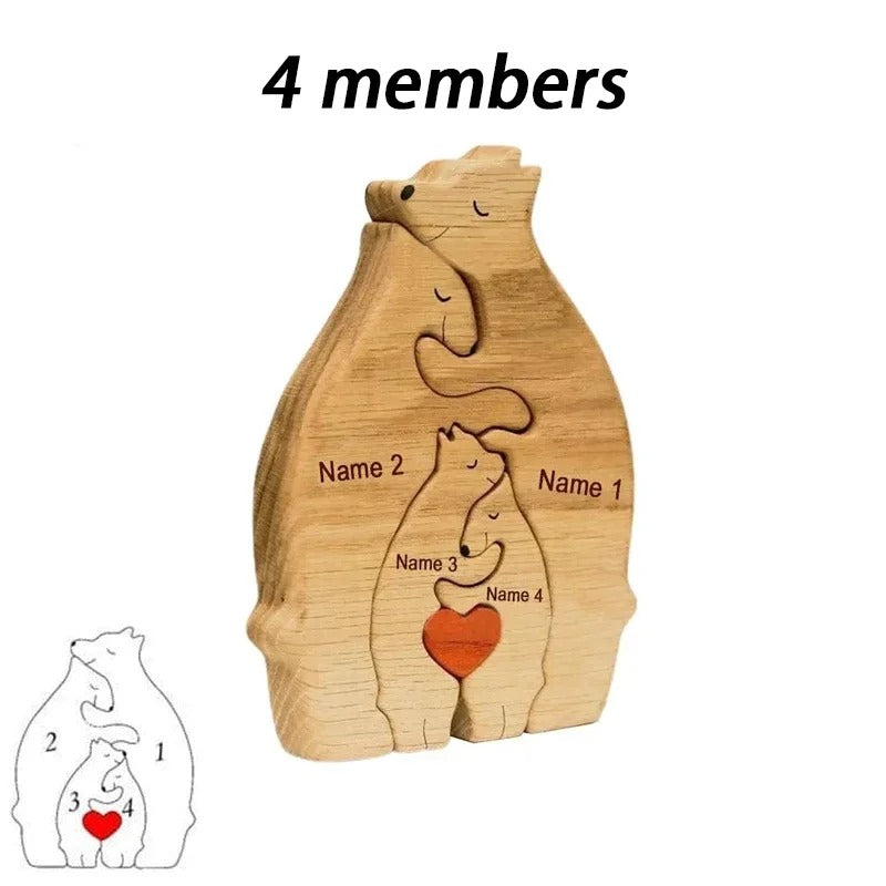 Four-member bear puzzle configuration with name placement guide
