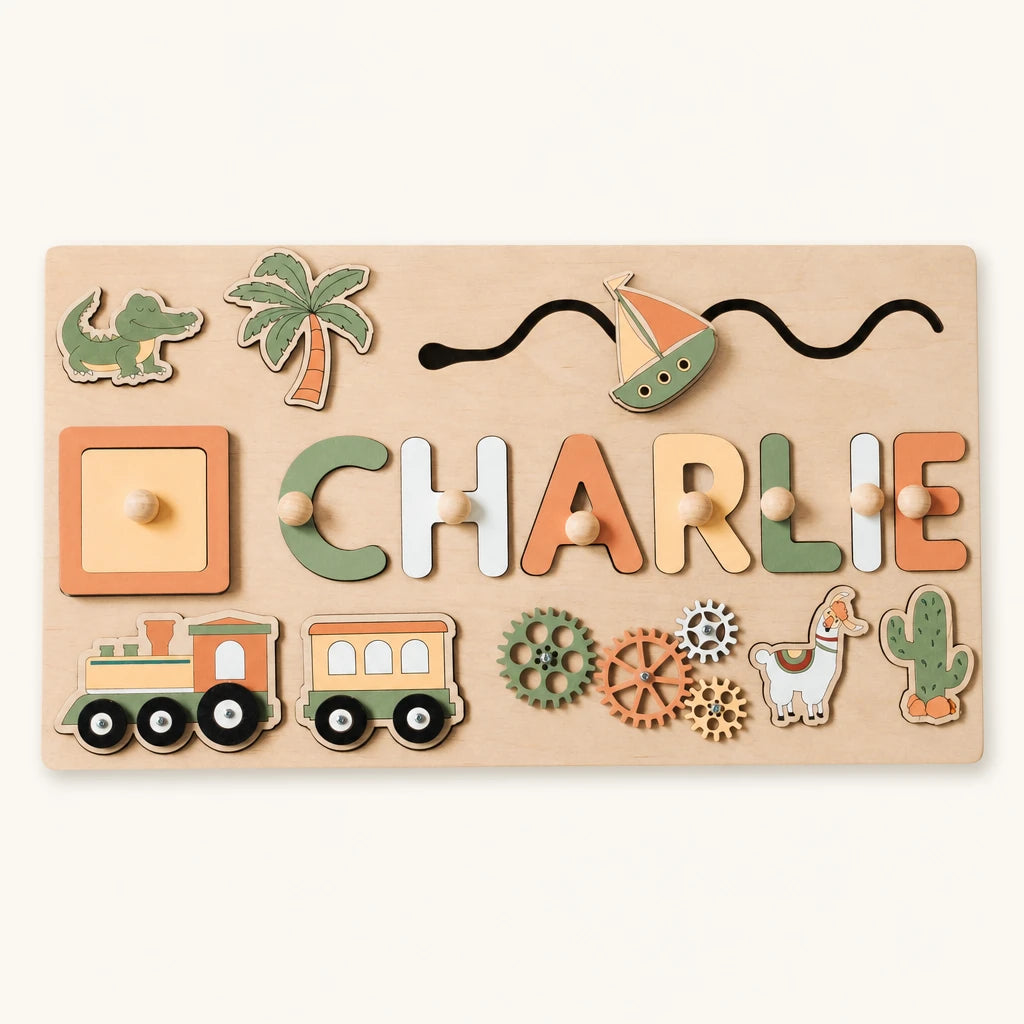 Personalized Name Puzzle Wooden Board shown complete on a plain background