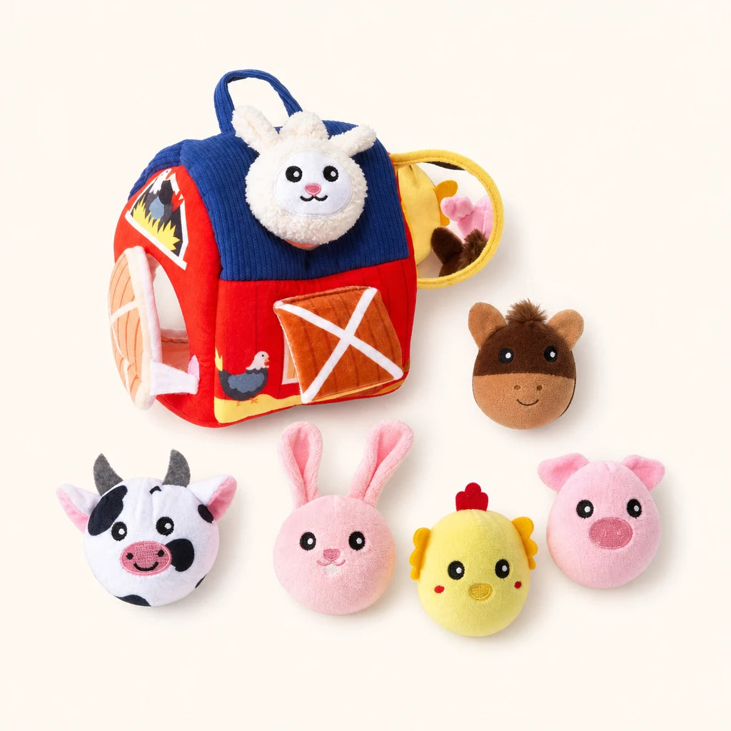 Plush Farm Playset with Soft Barn & 6 Animals shown complete on a plain background