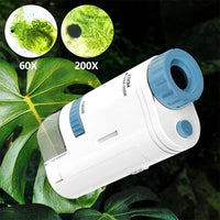 Microscope on a leaf with sample views at 60x and 200x
