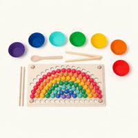 Rainbow Sorting Beads with Chopsticks & Tweezers shown complete on a plain background