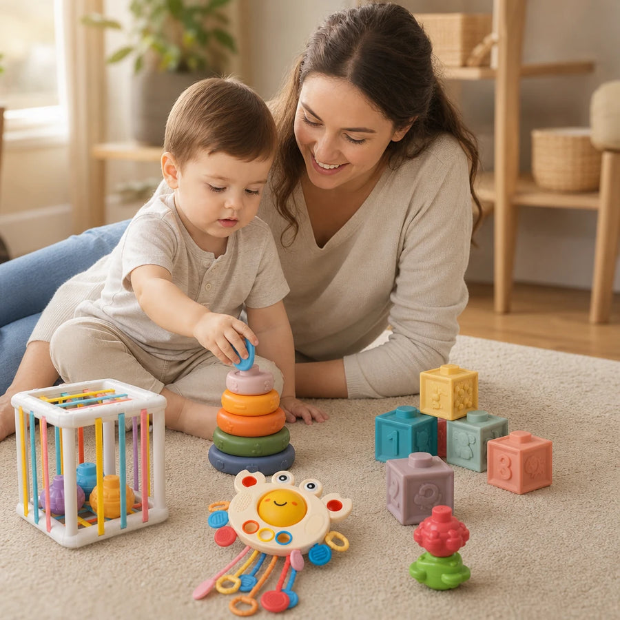 Child playing with the Sensory Toys Baby 4-in-1 Montessori Set
