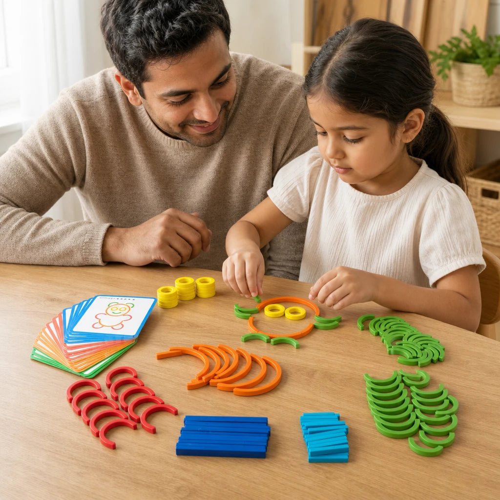 Child playing with the Shape Building Puzzle with Sticks & Rings