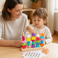 Child playing with the Shape Sorting Toy with Colorful Wooden Beads