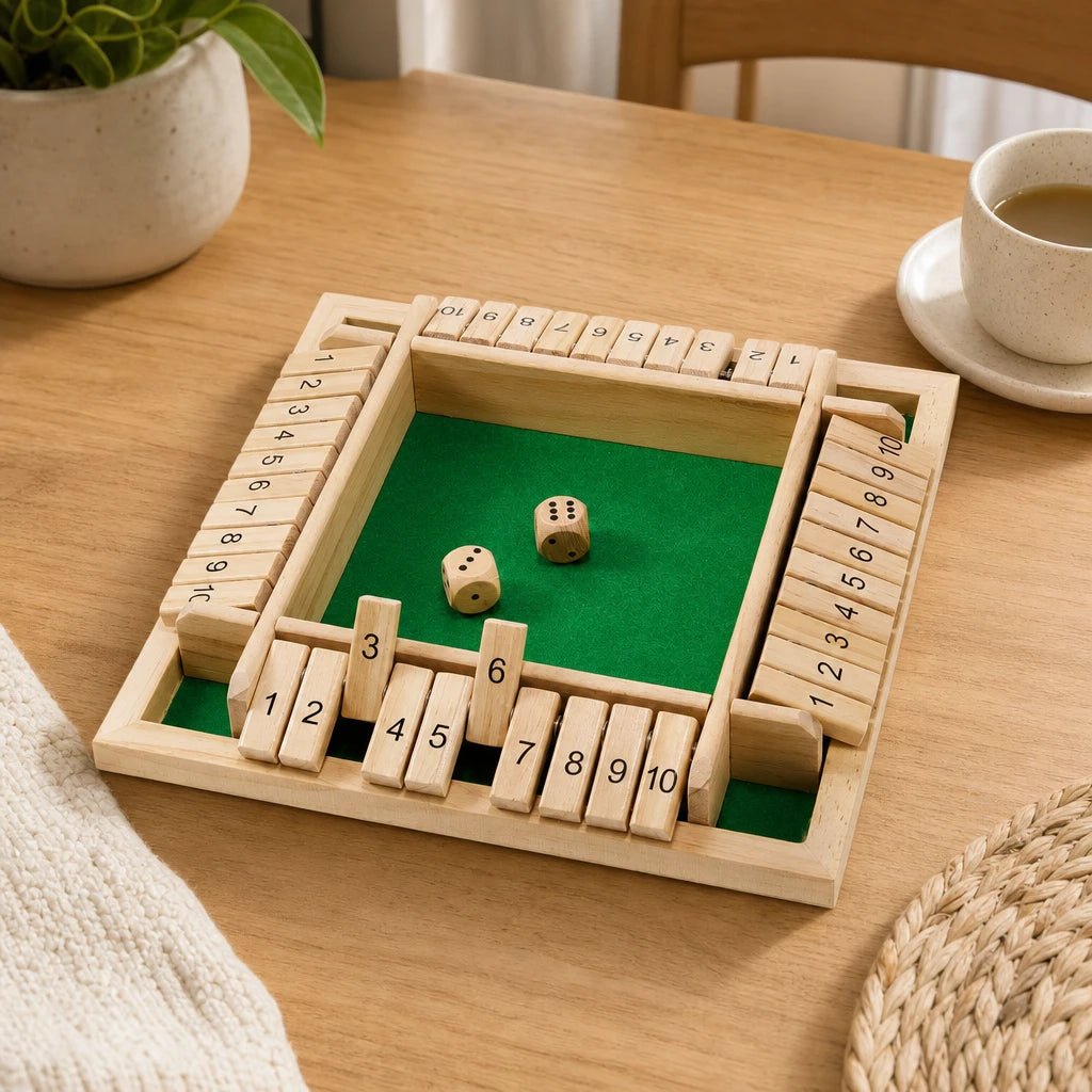 Shut the Box Game – Wooden Math Learning set out on a real table at home