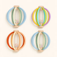 Silicone Teething Rattle Ball – Wooden Sensory Toy shown complete on a plain background