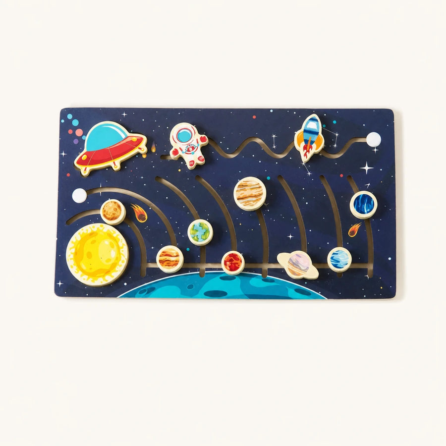 Solar System Puzzle Wooden Space Toddlers shown complete on a plain background