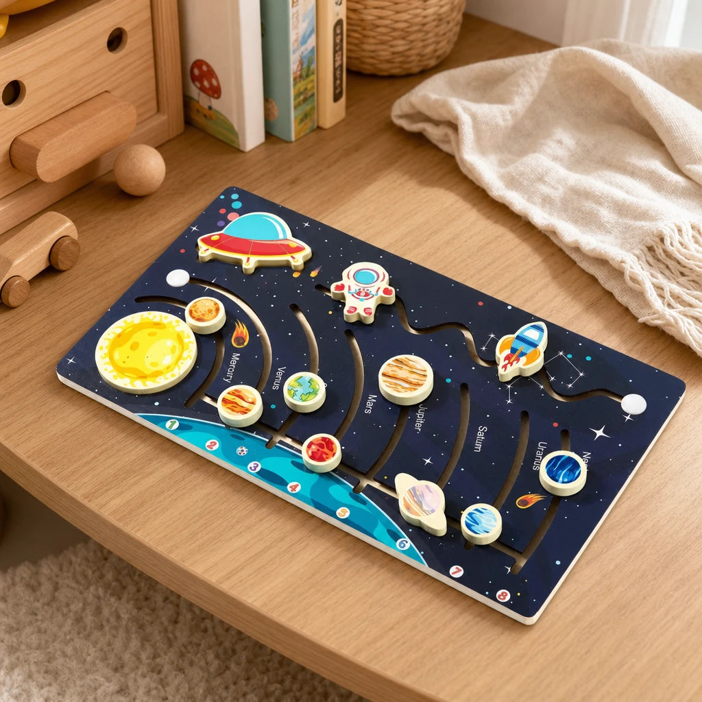 Solar System Puzzle Wooden Space Toddlers set out on a real table at home