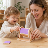 Child using the Spinning Drum Toy Montessori Wooden Sensory