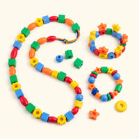 Threading Beads Set Colorful Shapes Montessori shown complete on a plain background
